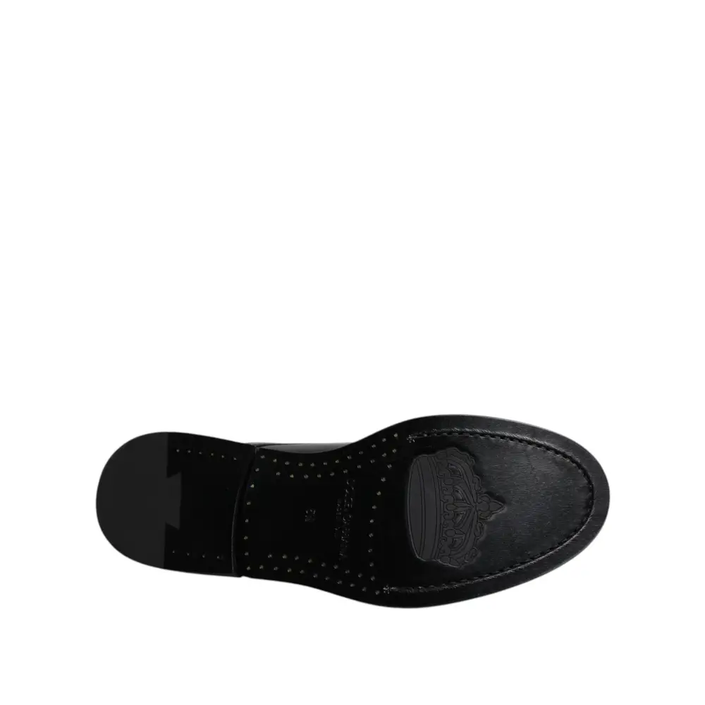 Dolce & Gabbana Schwarze Lackleder Derby Schnürschuhe Formal Dress Schuhe