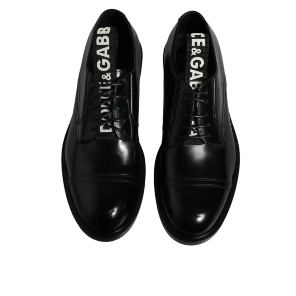 Dolce & Gabbana Schwarze Lackleder Derby Schnürschuhe Formal Dress Schuhe