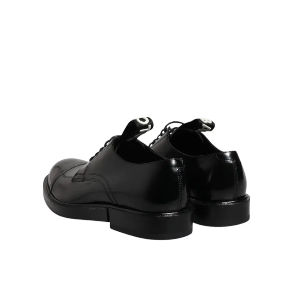Dolce & Gabbana Schwarze Lackleder Derby Schnürschuhe Formal Dress Schuhe