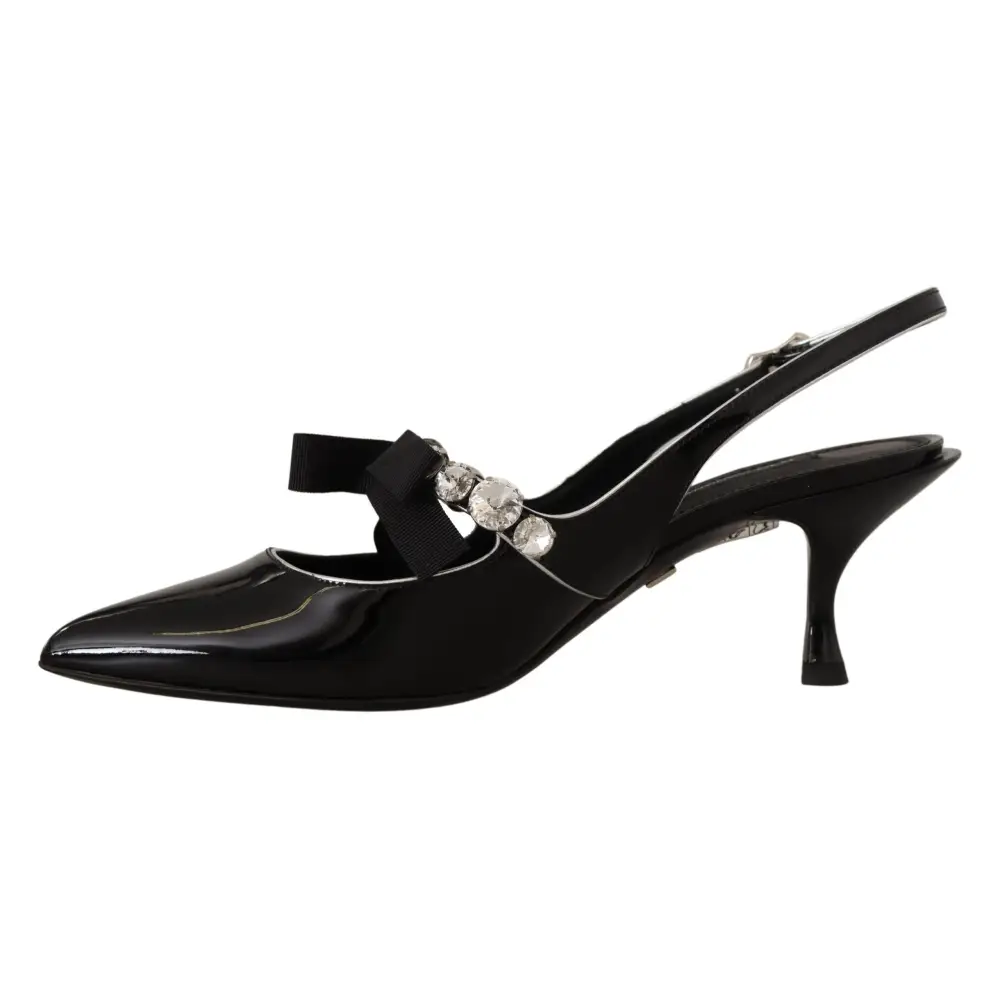 Dolce & Gabbana Schwarze Lackleder Kristall Slingbacks Schuhe - EU37/US6.5