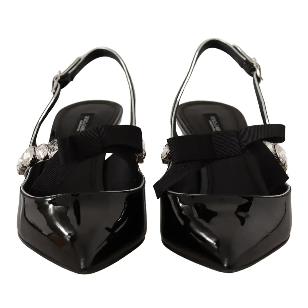 Dolce & Gabbana Schwarze Lackleder Kristall Slingbacks Schuhe - EU37/US6.5