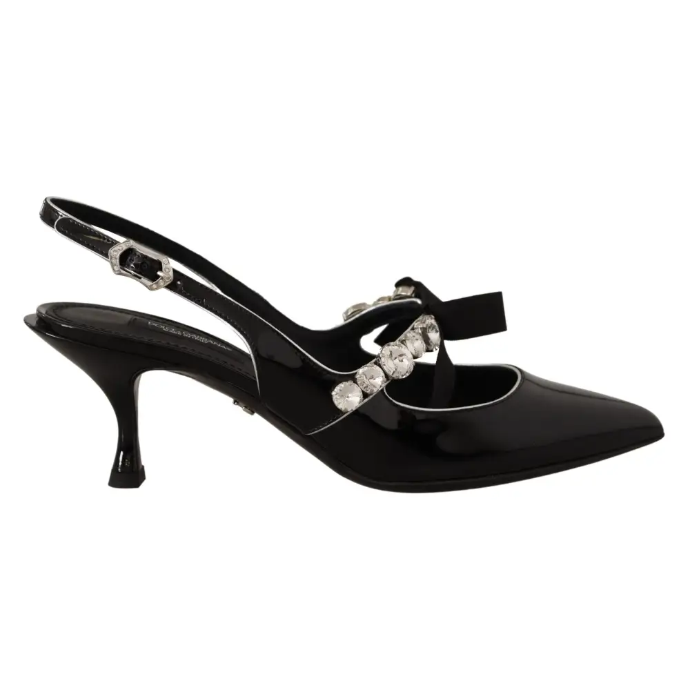Dolce & Gabbana Schwarze Lackleder Kristall Slingbacks Schuhe - EU37/US6.5
