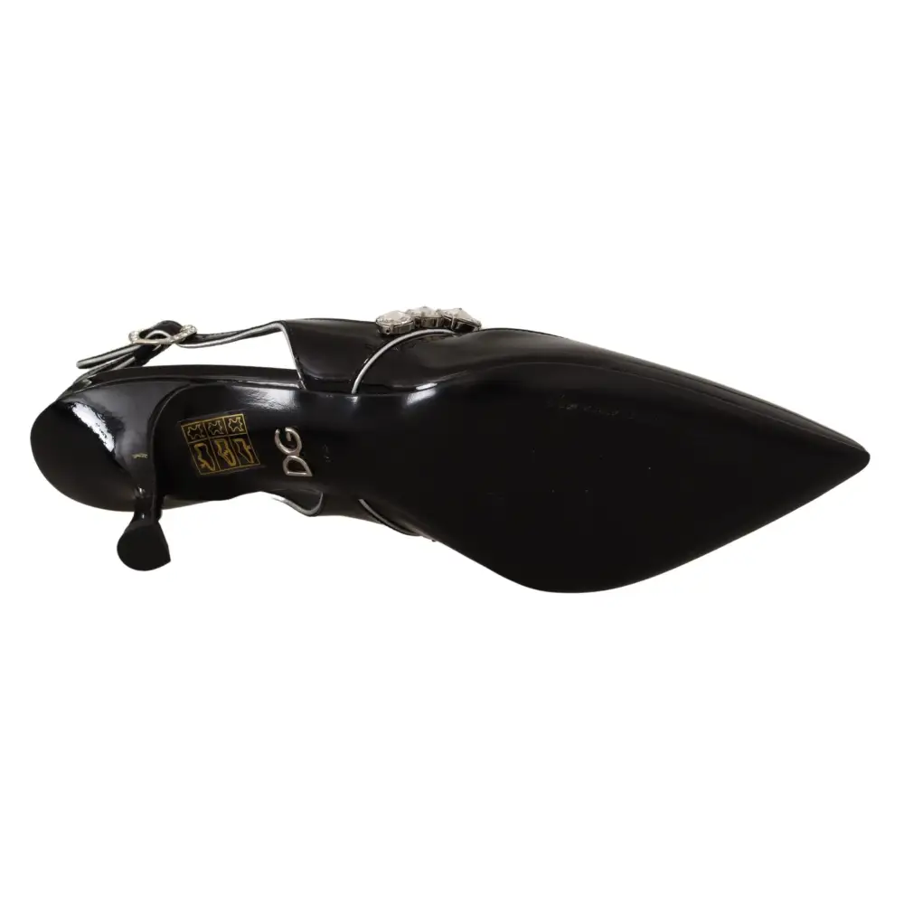 Dolce & Gabbana Schwarze Lackleder Kristall Slingbacks Schuhe - EU37/US6.5