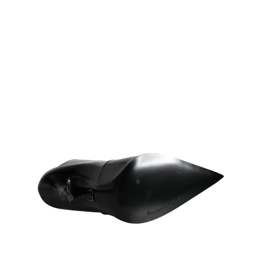 Dolce & Gabbana Schwarze Lackleder Spitzenstiefel Schuhe