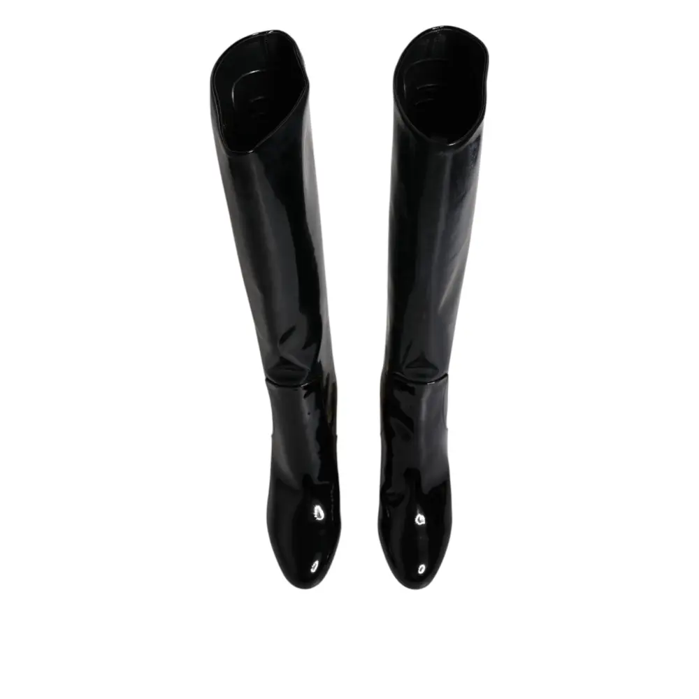 Dolce & Gabbana Schwarze Lackleder Vally High Stiefel Schuhe