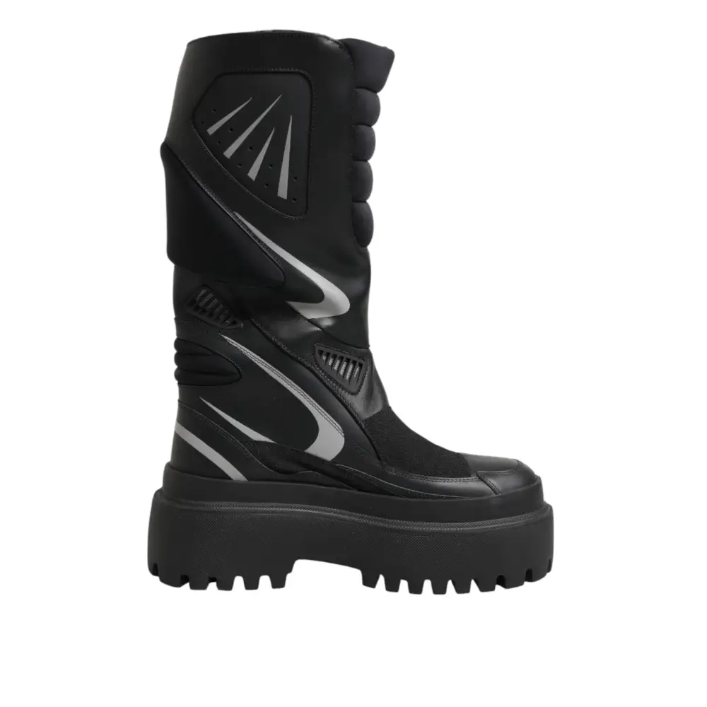 Dolce & Gabbana Schwarze Leder-Biker-Stiefel bis zur Mitte der Wade - EU39/US8.5