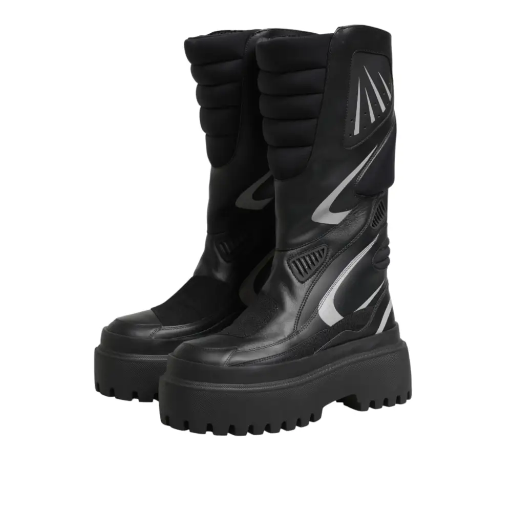 Dolce & Gabbana Schwarze Leder-Biker-Stiefel bis zur Mitte der Wade - EU39/US8.5