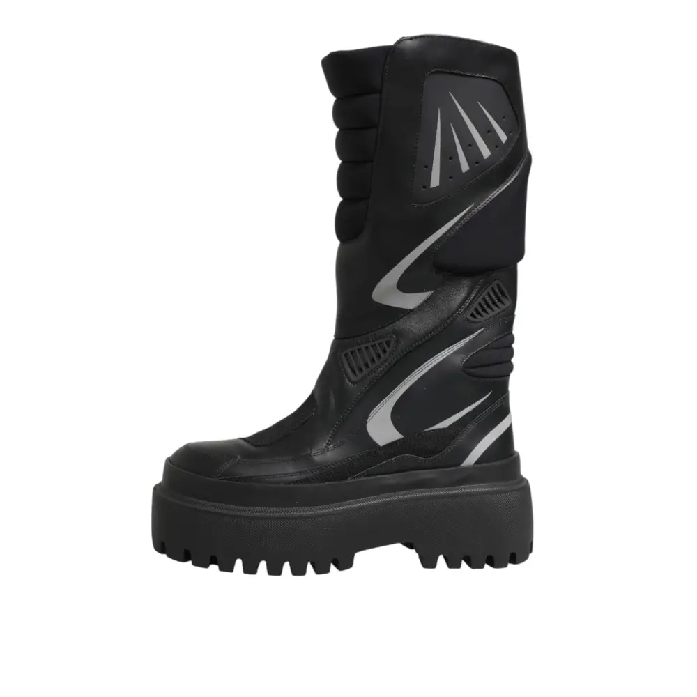 Dolce & Gabbana Schwarze Leder-Biker-Stiefel bis zur Mitte der Wade - EU39/US8.5