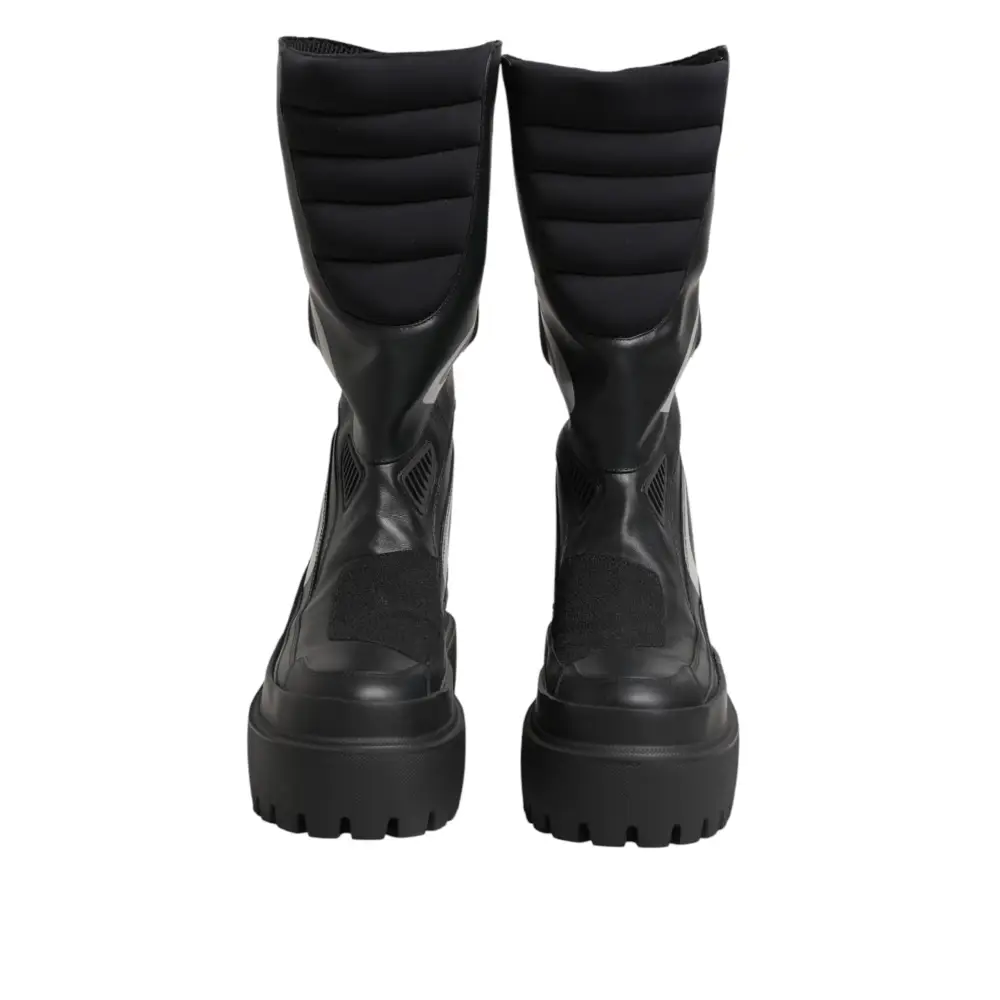 Dolce & Gabbana Schwarze Leder-Biker-Stiefel bis zur Mitte der Wade - EU39/US8.5