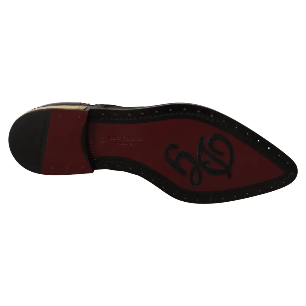 Dolce & Gabbana Schwarze Leder Broques Sheer Wingtip Schuhe - EU35/US4.5