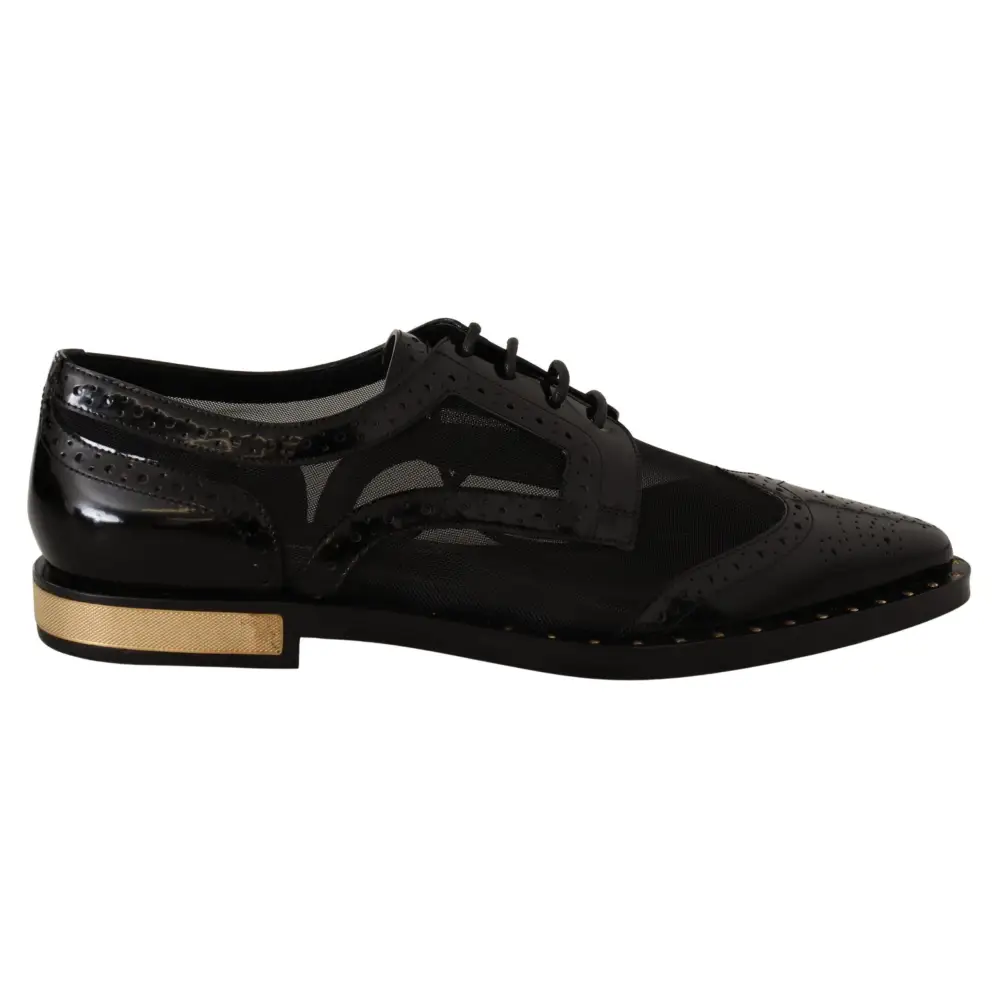 Dolce & Gabbana Schwarze Leder Broques Sheer Wingtip Schuhe - EU35/US4.5