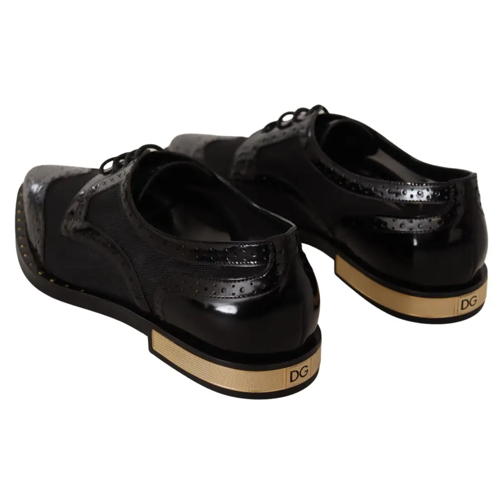 Dolce & Gabbana Schwarze Leder Broques Sheer Wingtip Schuhe - EU35/US4.5