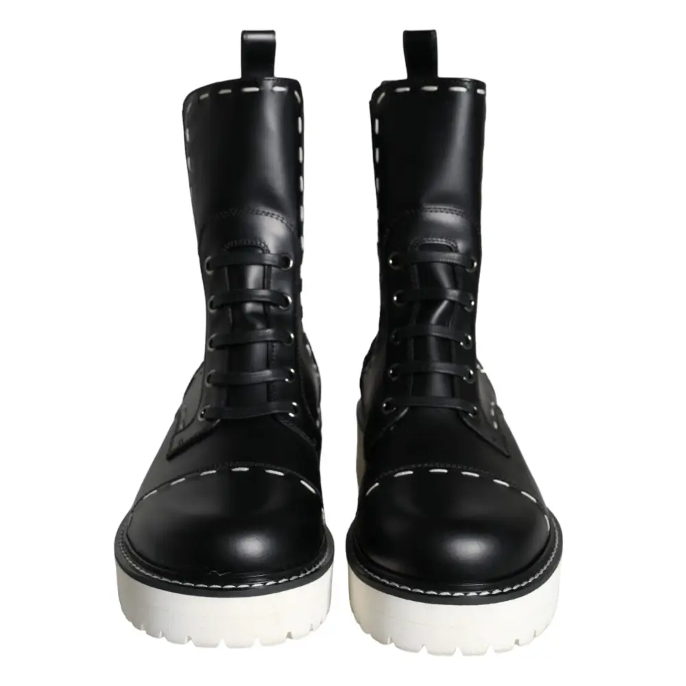 Dolce & Gabbana Schwarze Leder Combat Mid Calf Stiefel Schuhe - EU36/US5.5