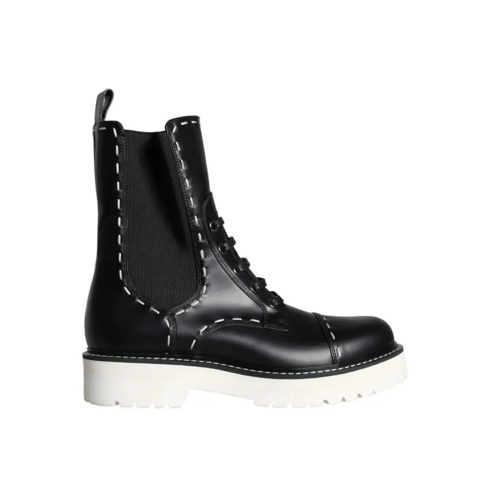 Dolce & Gabbana Schwarze Leder Combat Mid Calf Stiefel Schuhe - EU36/US5.5