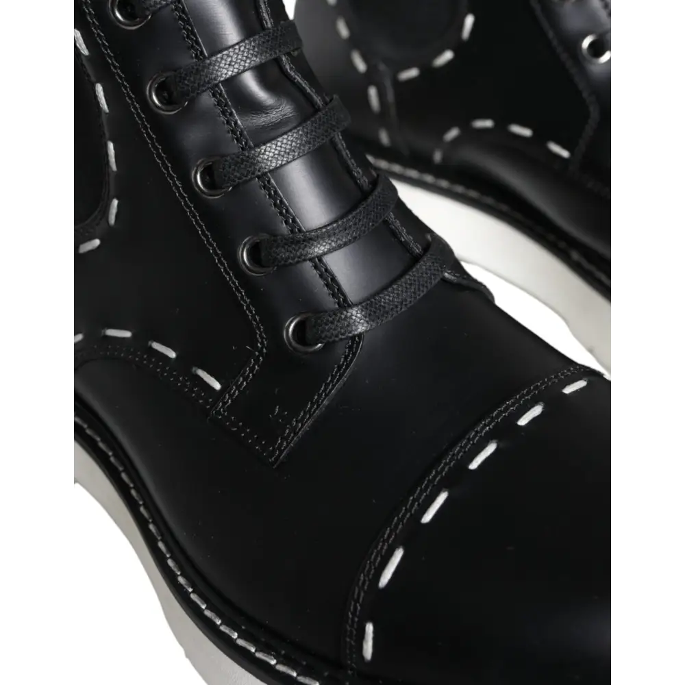 Dolce & Gabbana Schwarze Leder Combat Mid Calf Stiefel Schuhe - EU36/US5.5