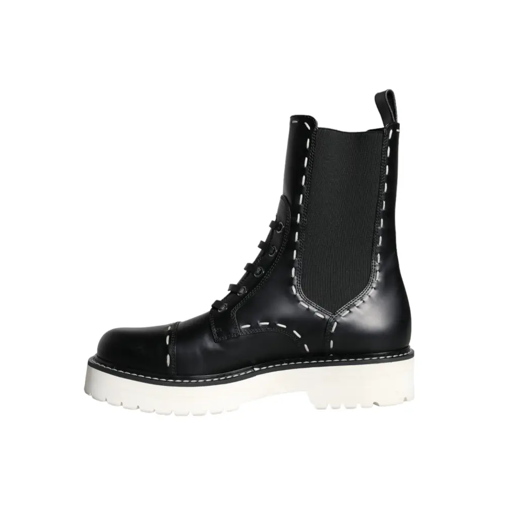 Dolce & Gabbana Schwarze Leder Combat Mid Calf Stiefel Schuhe - EU36/US5.5