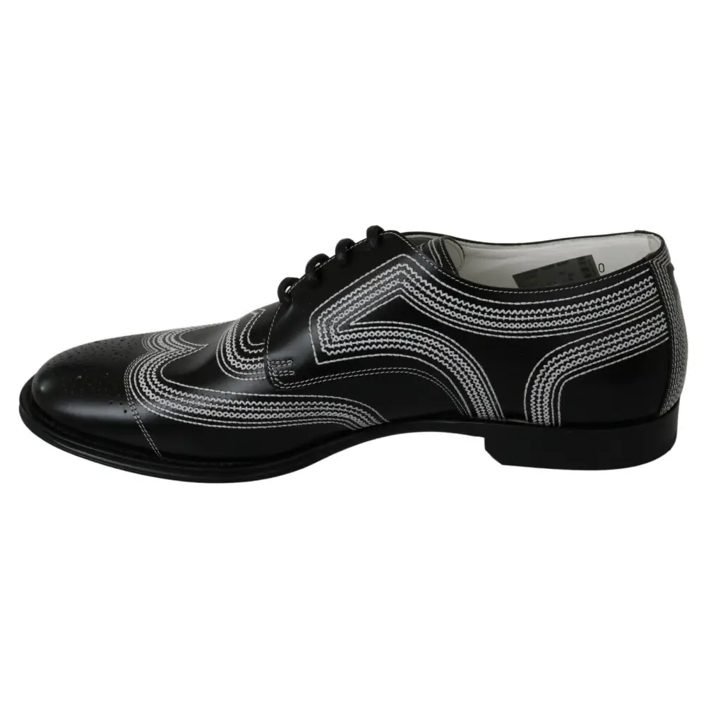 Dolce & Gabbana Schwarze Leder Derby Formal Weiße Spitzenschuhe - EU44/US11