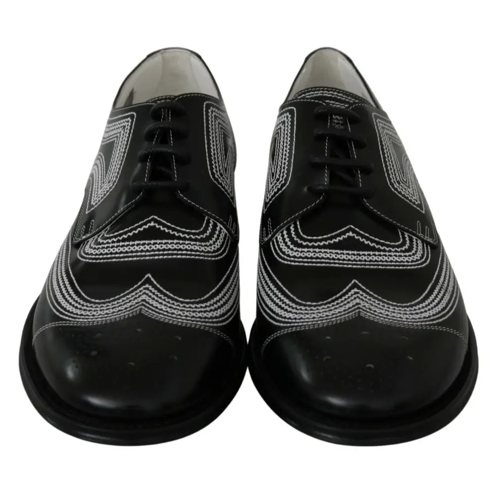 Dolce & Gabbana Schwarze Leder Derby Formal Weiße Spitzenschuhe - EU44/US11