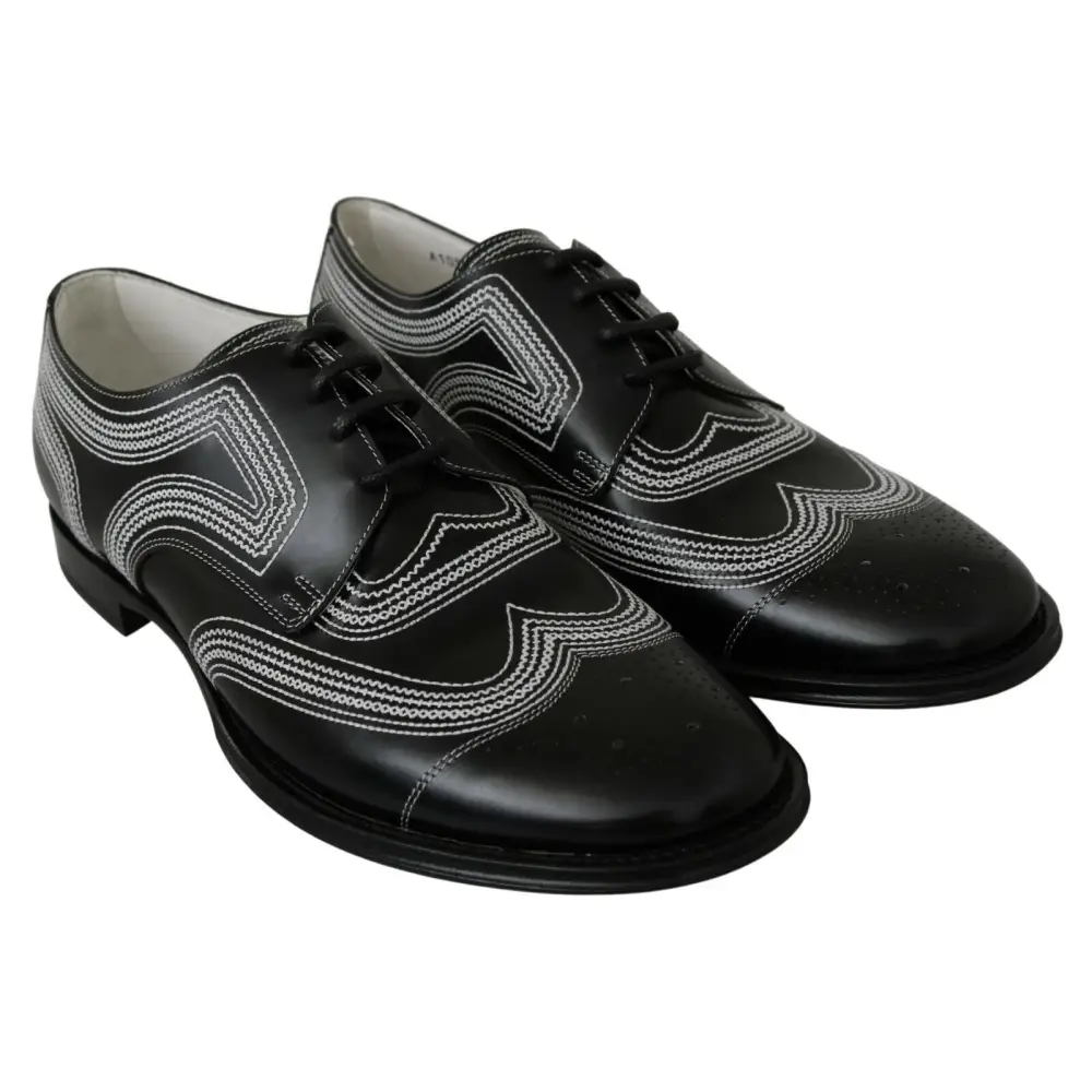 Dolce & Gabbana Schwarze Leder Derby Formal Weiße Spitzenschuhe - EU44/US11