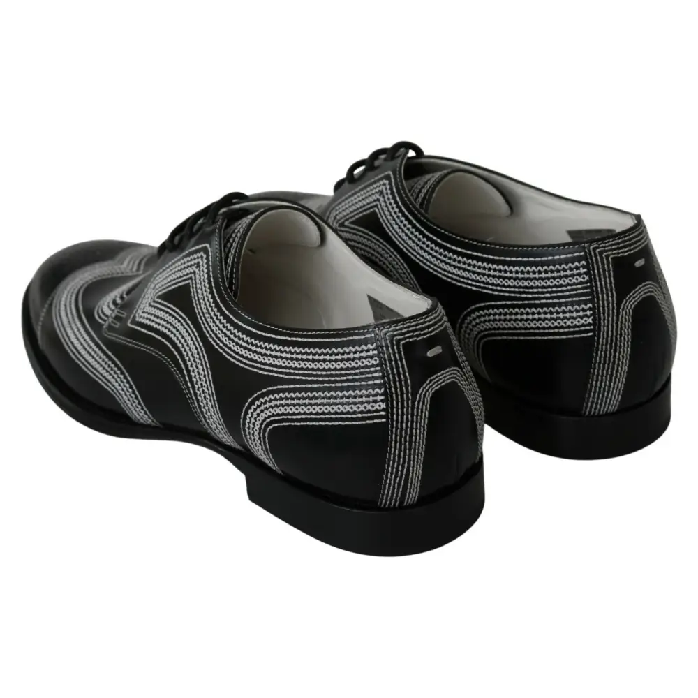 Dolce & Gabbana Schwarze Leder Derby Formal Weiße Spitzenschuhe - EU44/US11