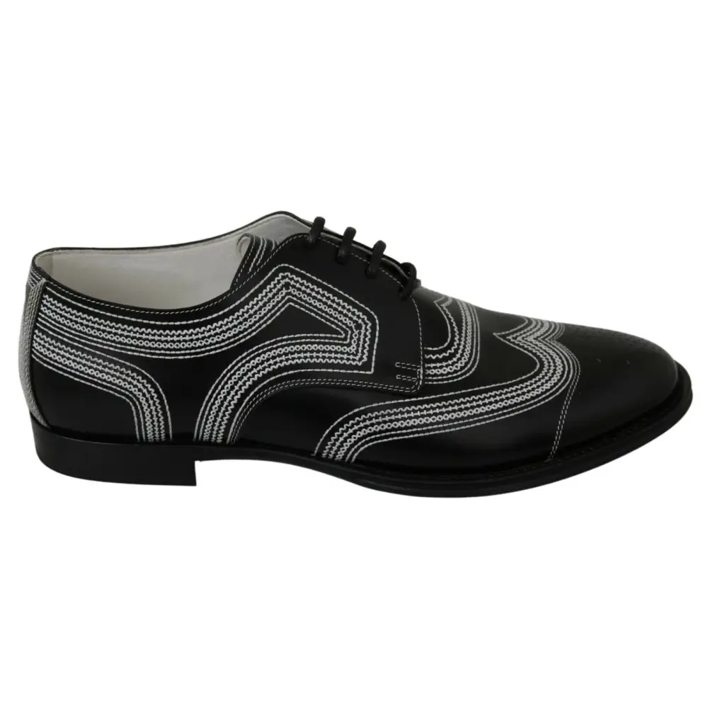 Dolce & Gabbana Schwarze Leder Derby Formal Weiße Spitzenschuhe - EU44/US11