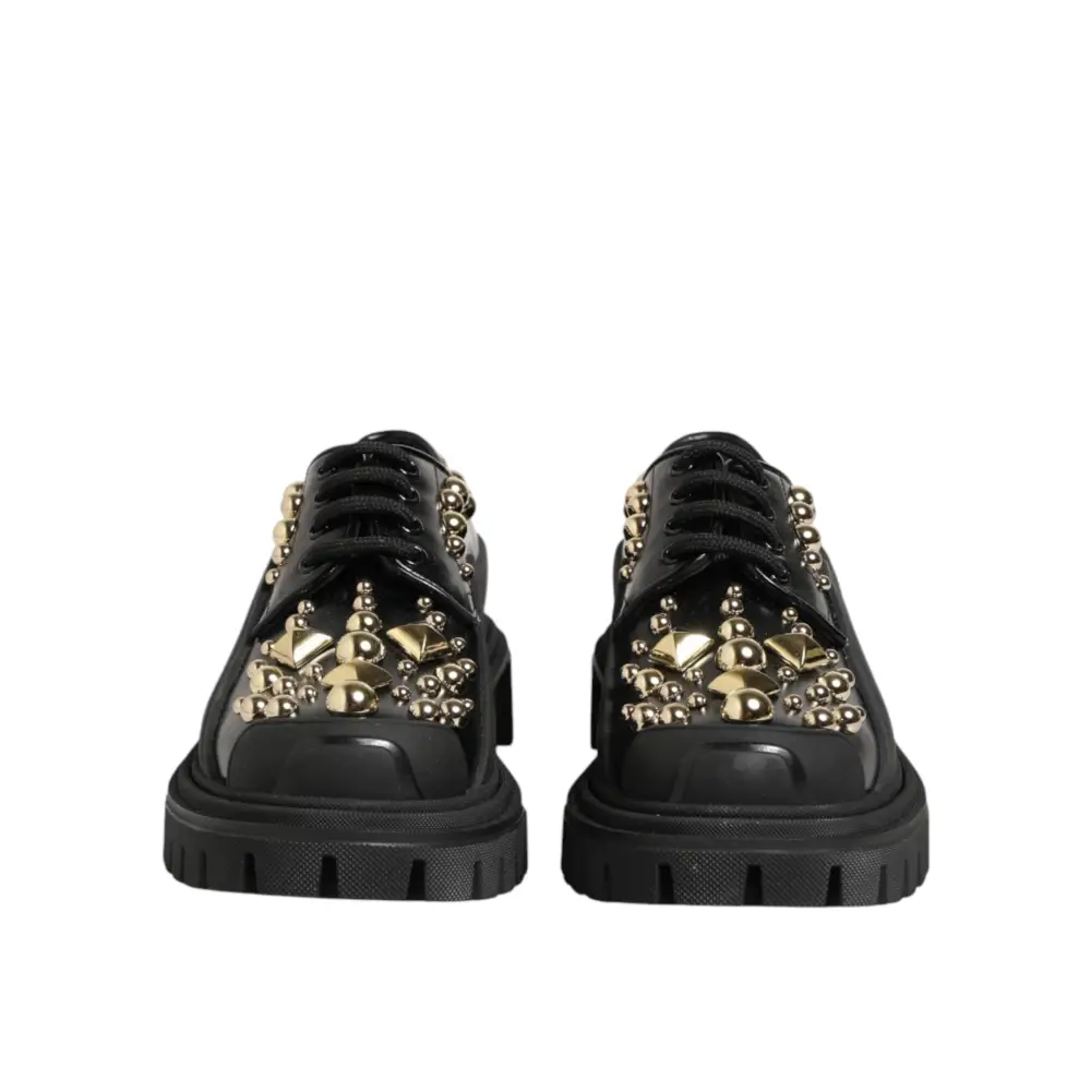 Dolce & Gabbana Schwarze Leder-Derby-Schuhe mit Kristall-Verzierung