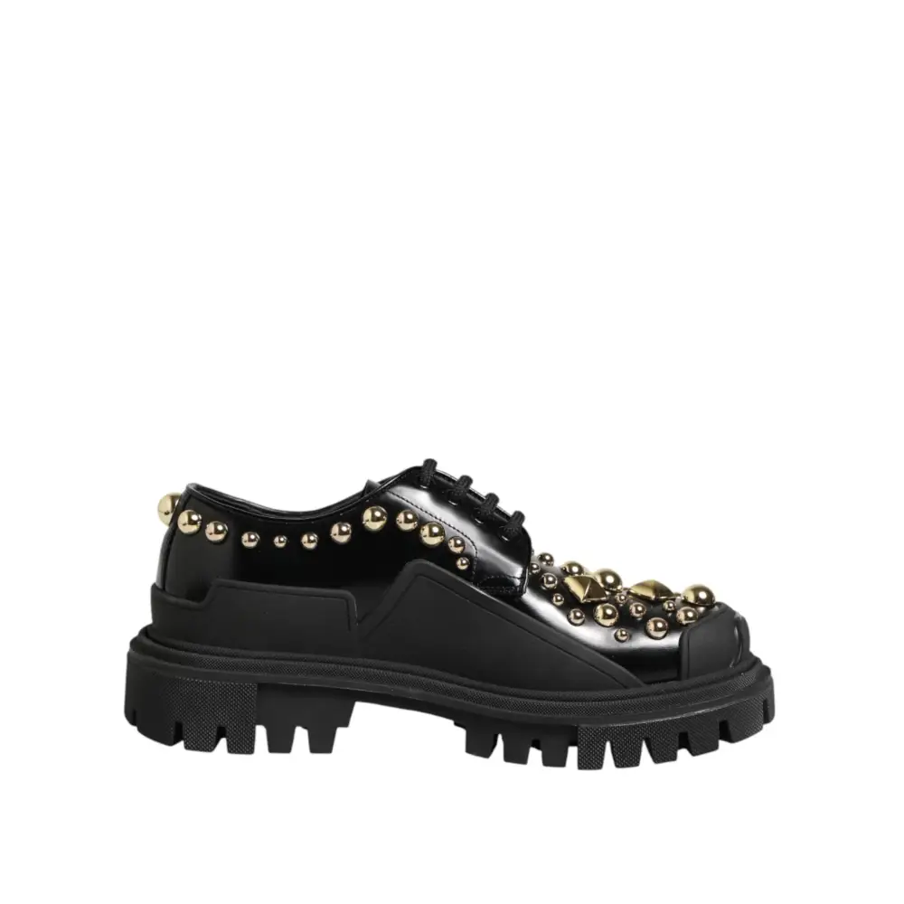 Dolce & Gabbana Schwarze Leder-Derby-Schuhe mit Kristall-Verzierung