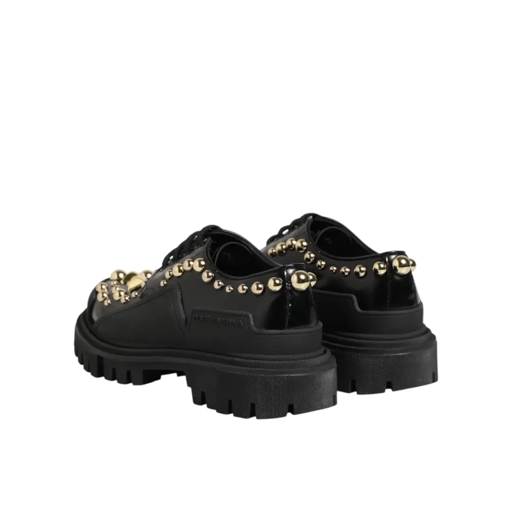 Dolce & Gabbana Schwarze Leder-Derby-Schuhe mit Kristall-Verzierung