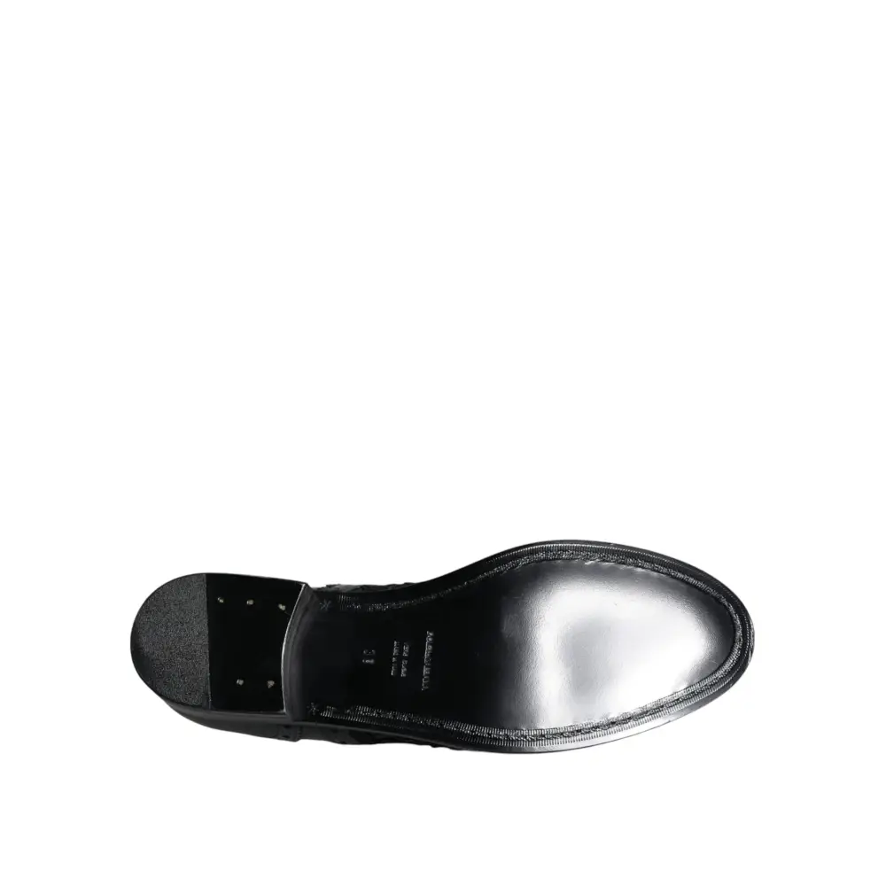 Dolce & Gabbana Schwarze Leder Floral Spitze Kleid Formelle Schuhe