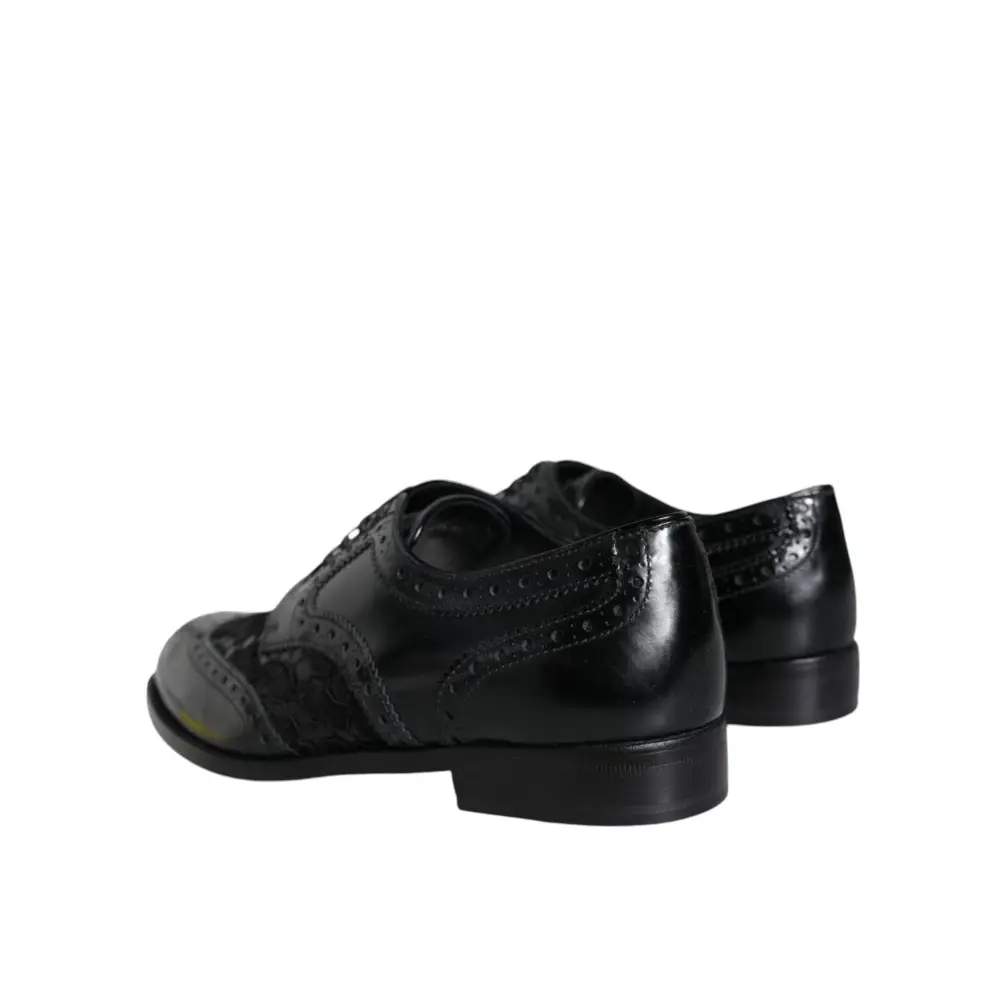 Dolce & Gabbana Schwarze Leder Floral Spitze Kleid Formelle Schuhe