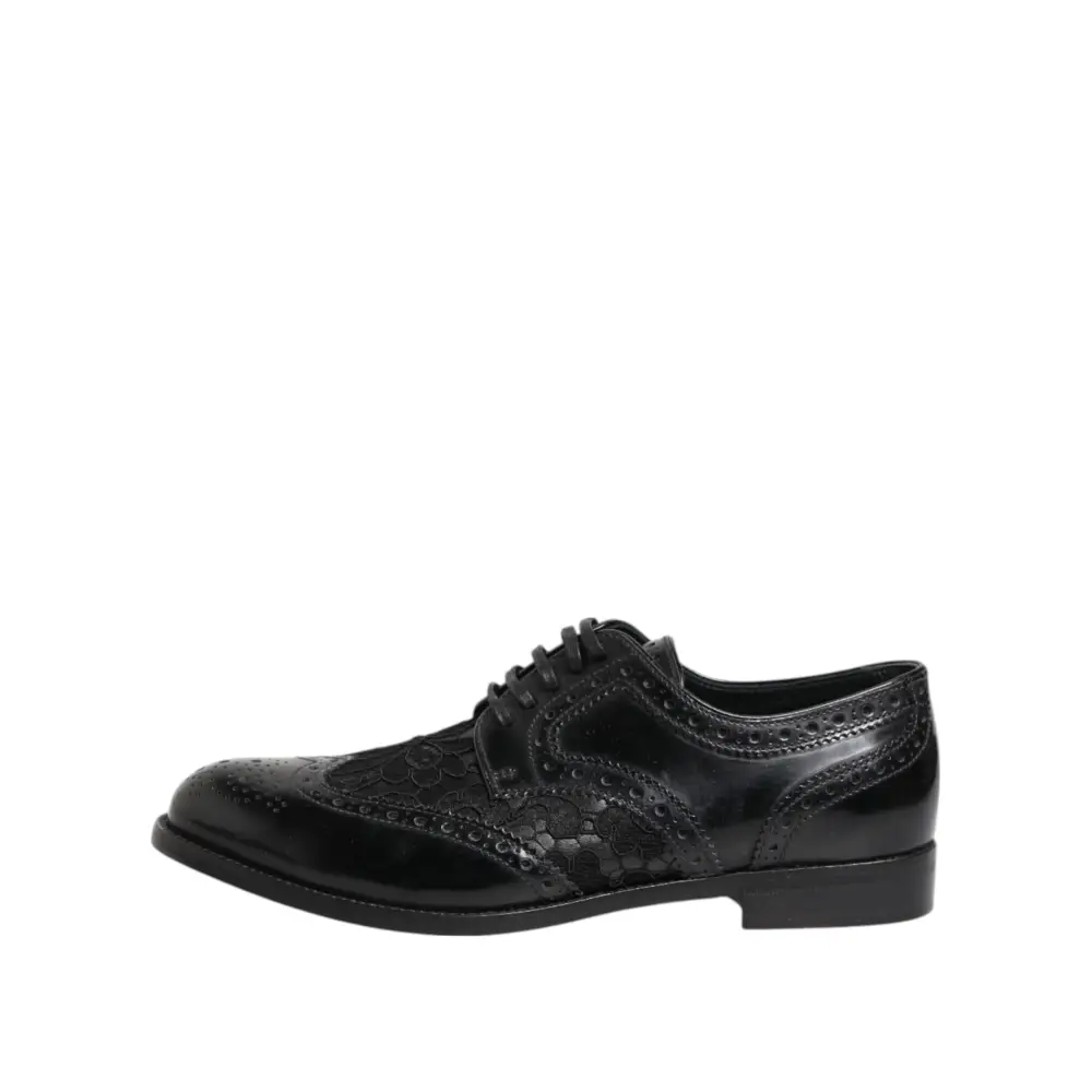Dolce & Gabbana Schwarze Leder Floral Spitze Kleid Formelle Schuhe - EU38/US7.5