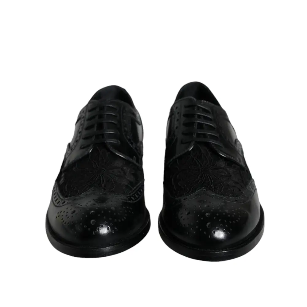Dolce & Gabbana Schwarze Leder Floral Spitze Kleid Formelle Schuhe