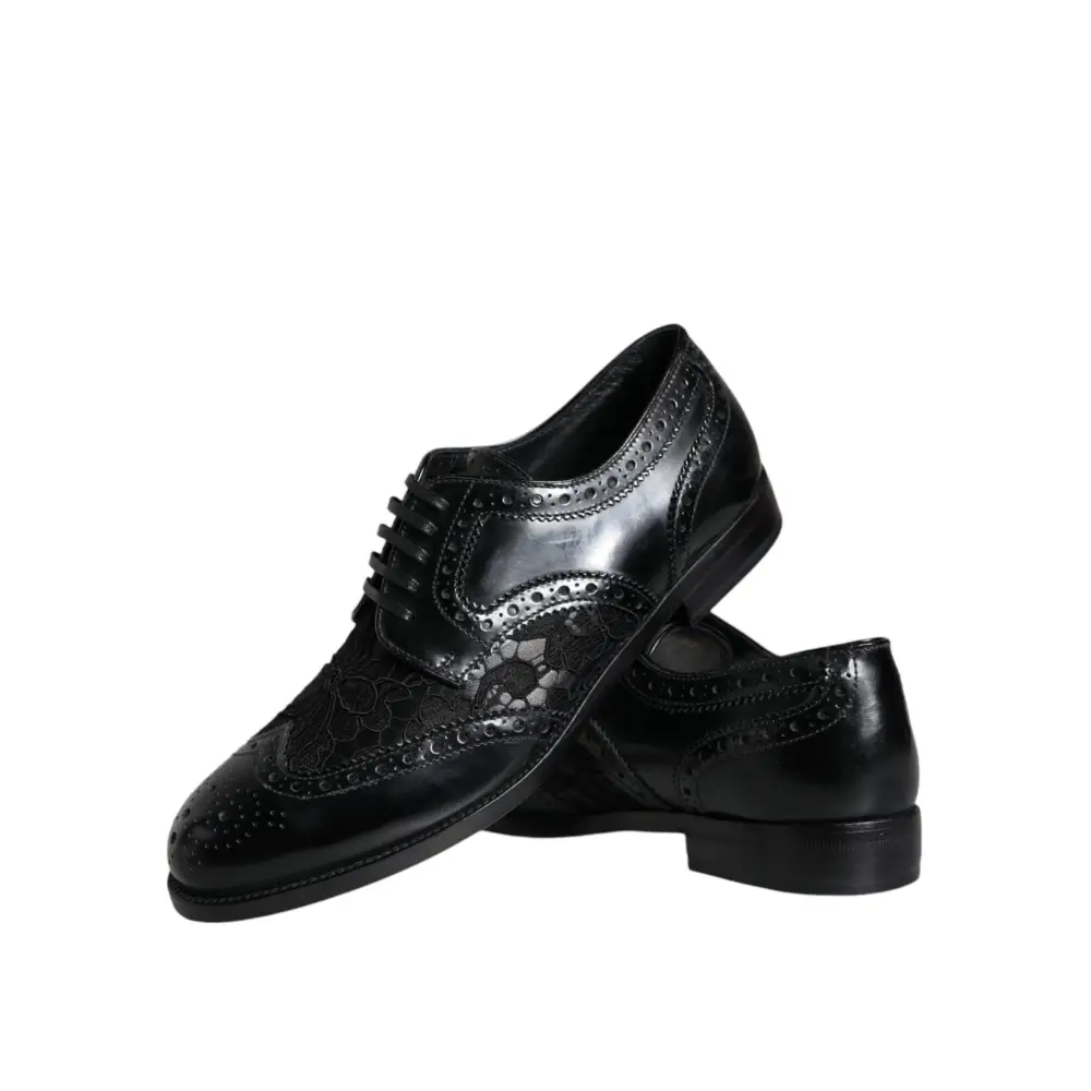 Dolce & Gabbana Schwarze Leder Floral Spitze Kleid Formelle Schuhe