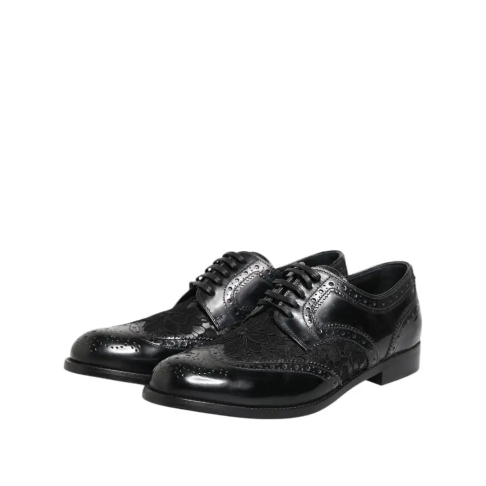 Dolce & Gabbana Schwarze Leder Floral Spitze Kleid Formelle Schuhe