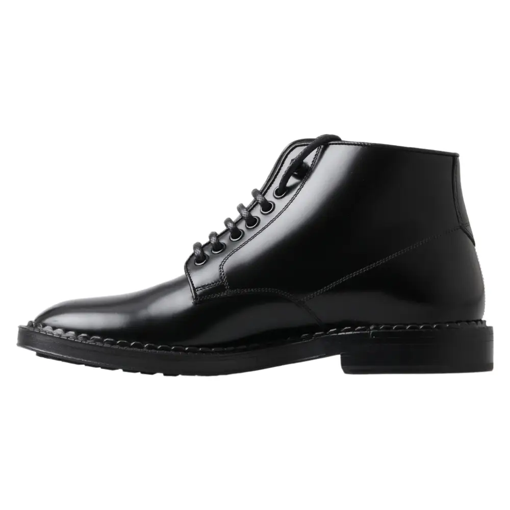 Dolce & Gabbana Schwarze Leder Herren Kurzstiefel Schnürschuhe - EU39/US6