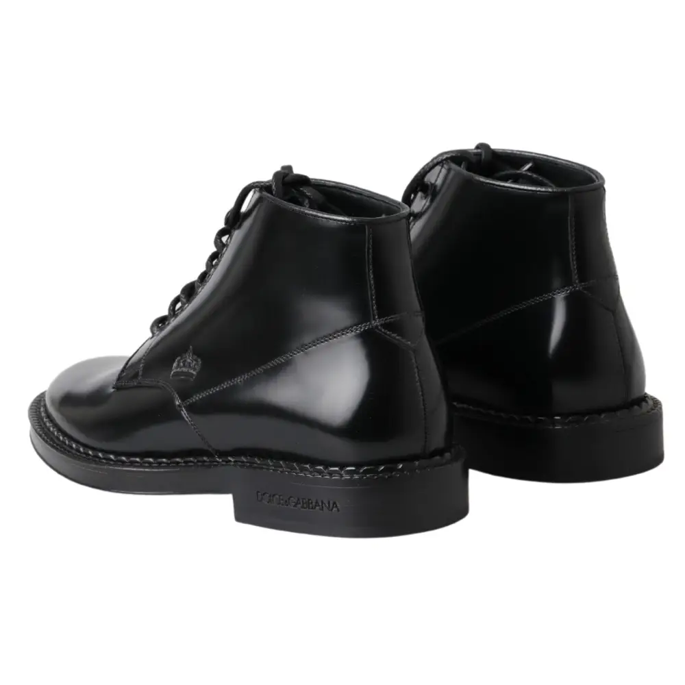 Dolce & Gabbana Schwarze Leder Herren Kurzstiefel Schnürschuhe - EU39/US6