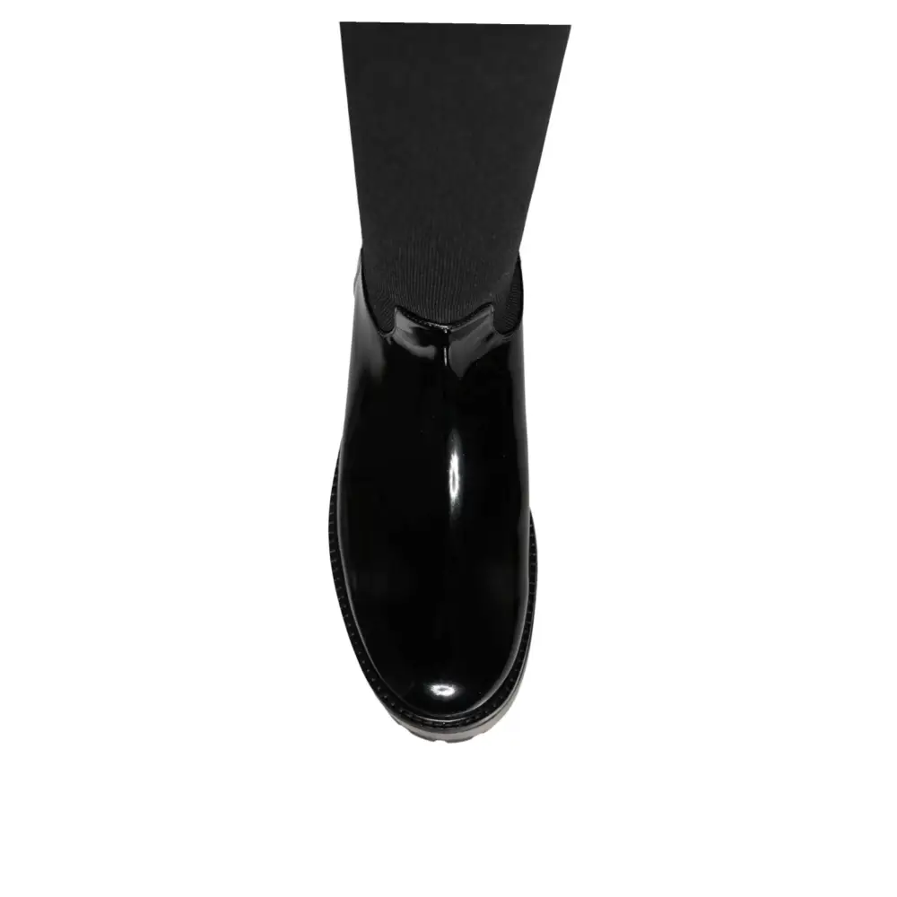 Dolce & Gabbana Schwarze Leder Jersey Kniehohe Stiefel Schuhe - EU39/US8.5