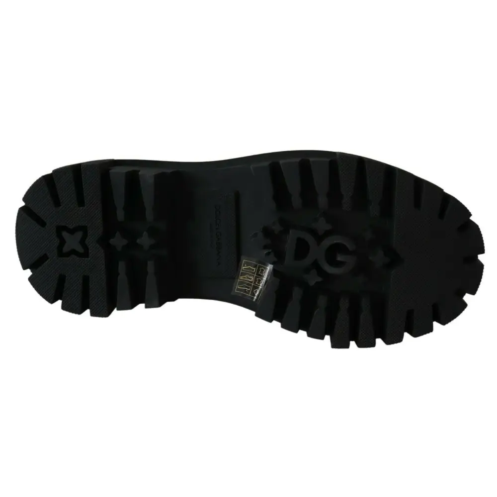 Dolce & Gabbana Schwarze Leder-Kristall-Kampfstiefel - EU35/US4.5