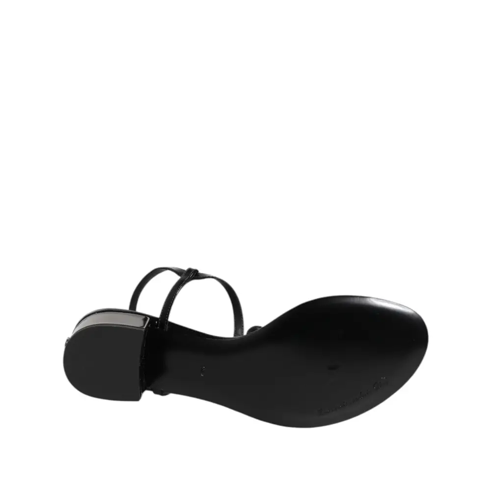 Dolce & Gabbana Schwarze Leder-Kristall-Knöchelriemen-Sandalen Schuhe