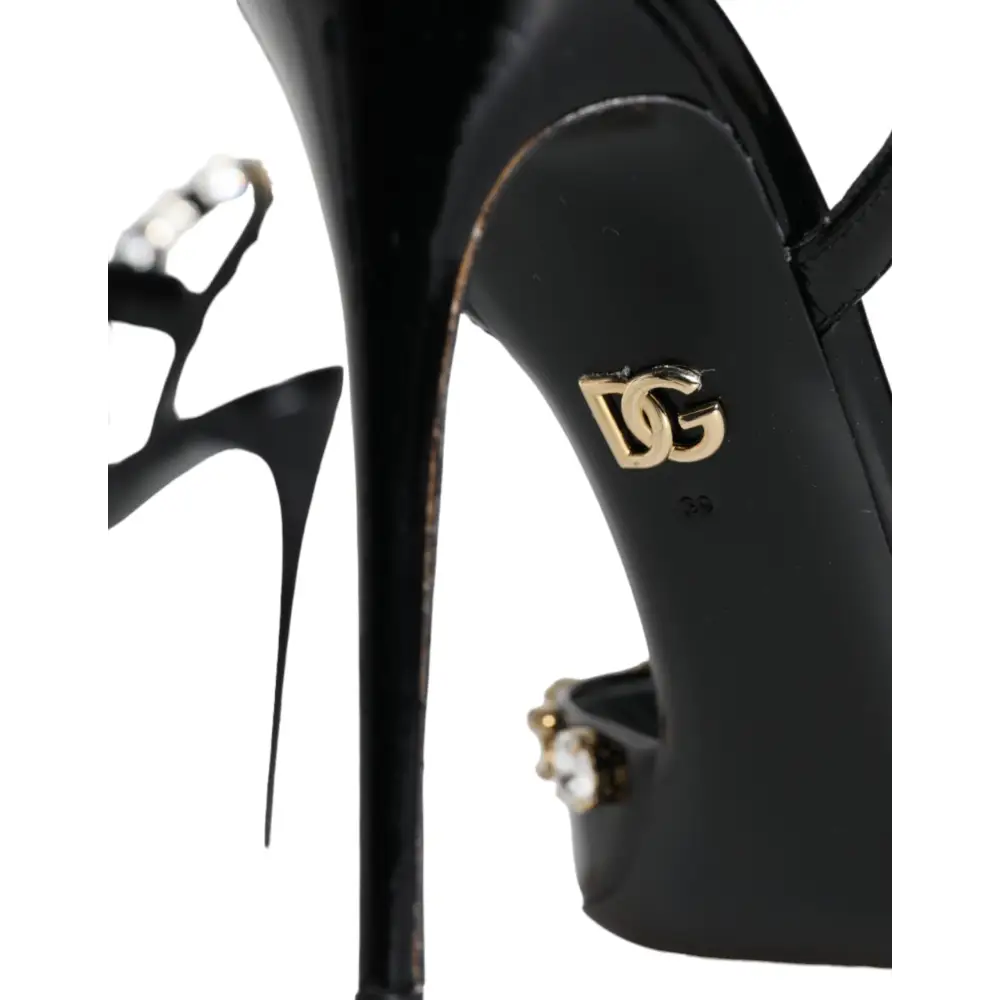 Dolce & Gabbana Schwarze Leder-Kristall-Knöchelriemen-Sandalen Schuhe - EU39/US8.5