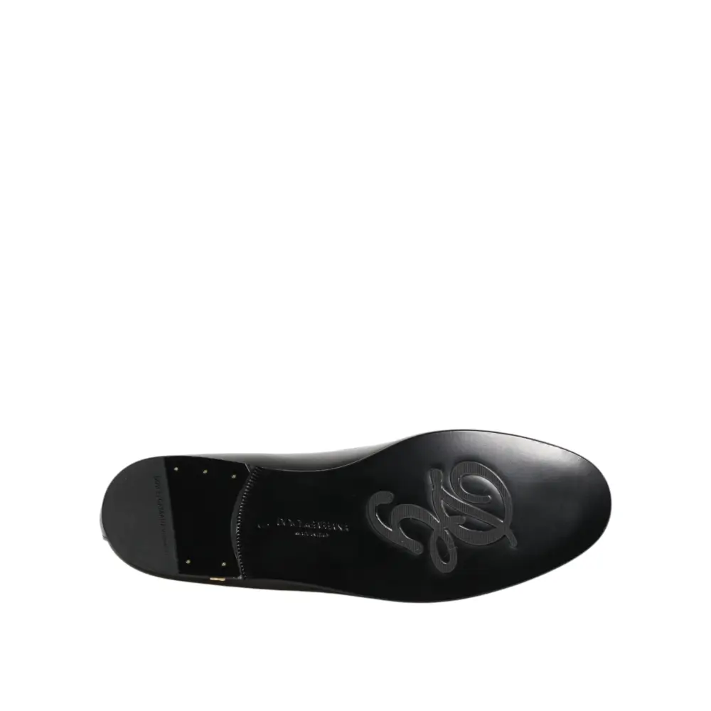 Dolce & Gabbana Schwarze Leder-Loafer mit goldener Krone für Herren - EU43/US10