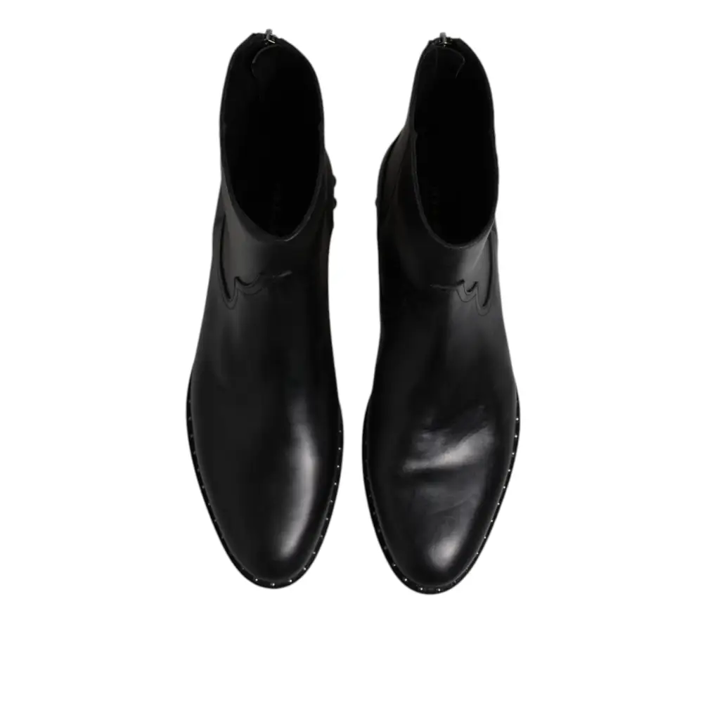 Dolce & Gabbana Schwarze Leder Logo-Stiefeletten Nietenschuhe - EU44/US11