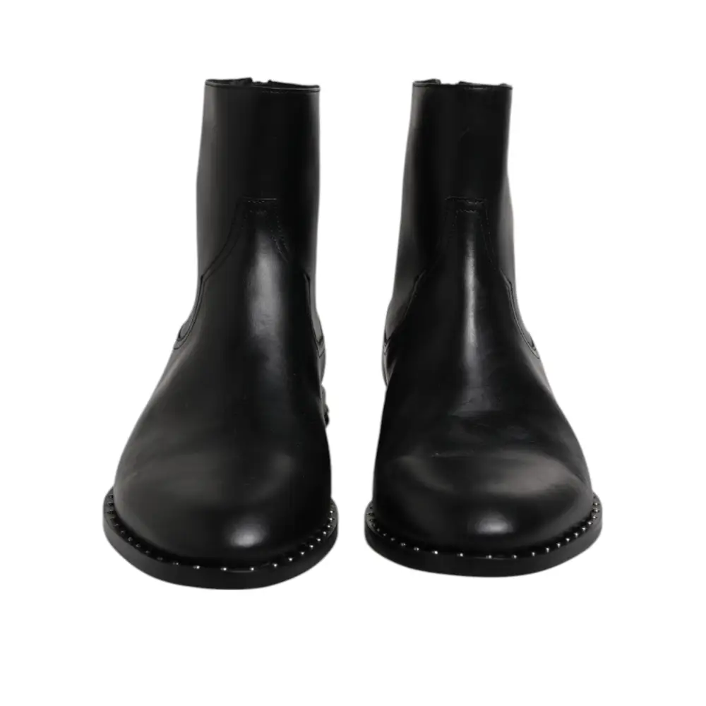 Dolce & Gabbana Schwarze Leder Logo-Stiefeletten Nietenschuhe - EU44/US11