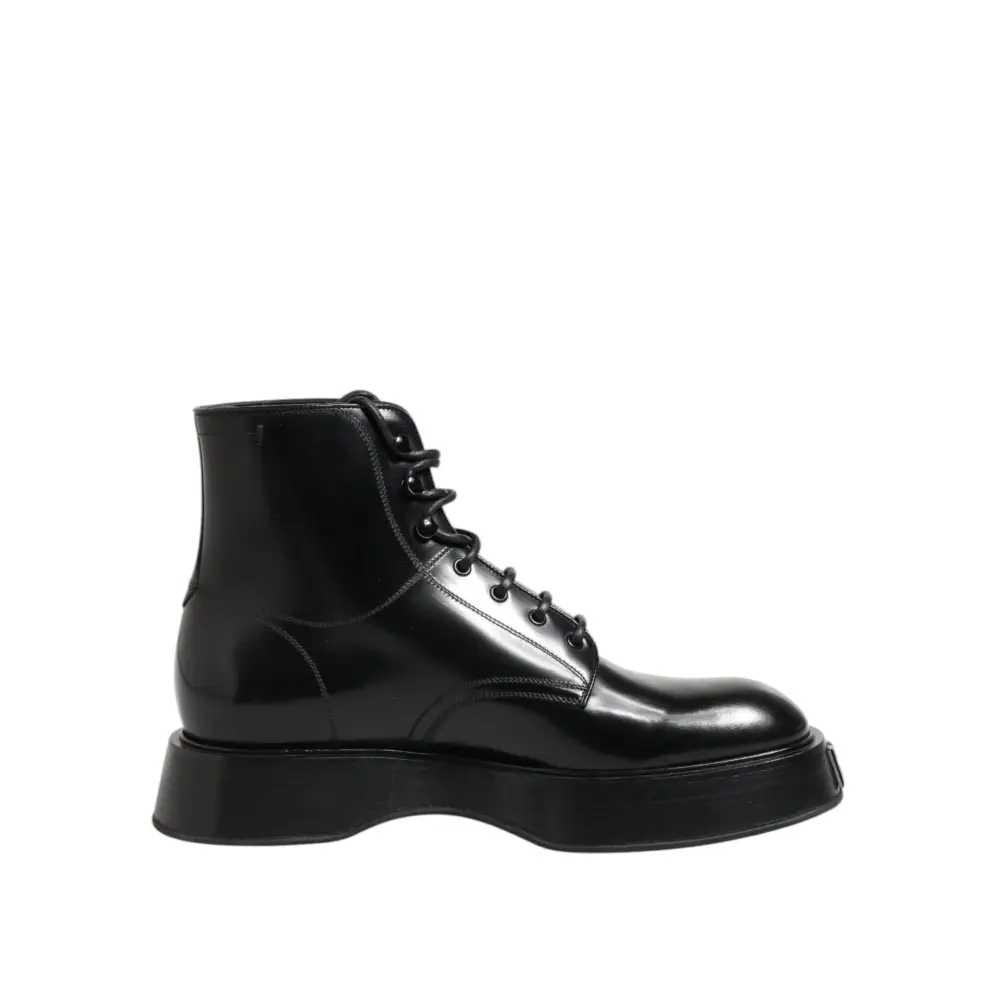 Dolce & Gabbana Schwarze Leder Logo-Stiefeletten Schnürschuhe - EU43/US10