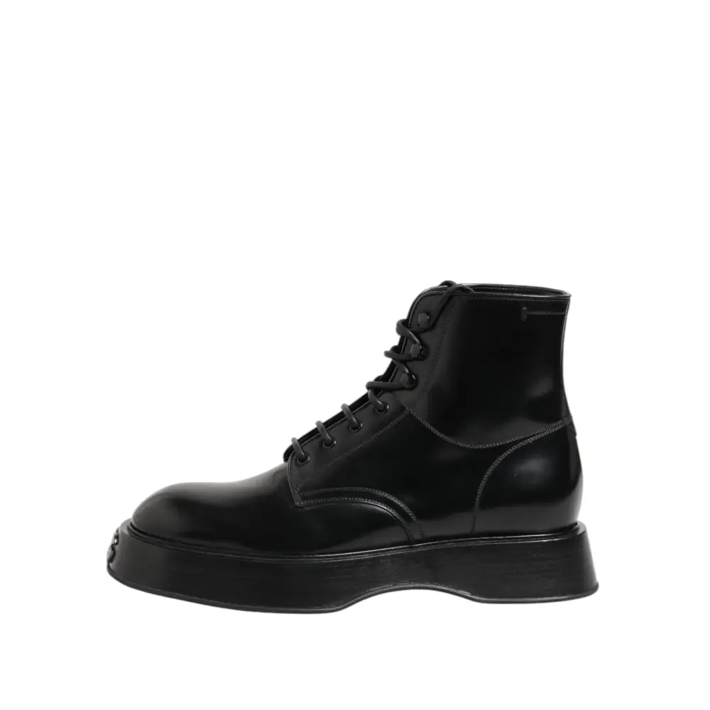 Dolce & Gabbana Schwarze Leder Logo-Stiefeletten Schnürschuhe - EU43/US10