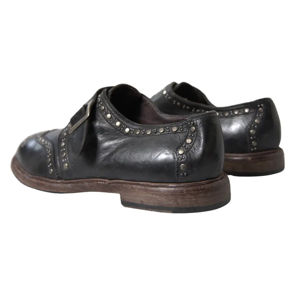 Dolce & Gabbana Schwarze Leder-Monk-Schuhe mit Nieten - EU44/US11
