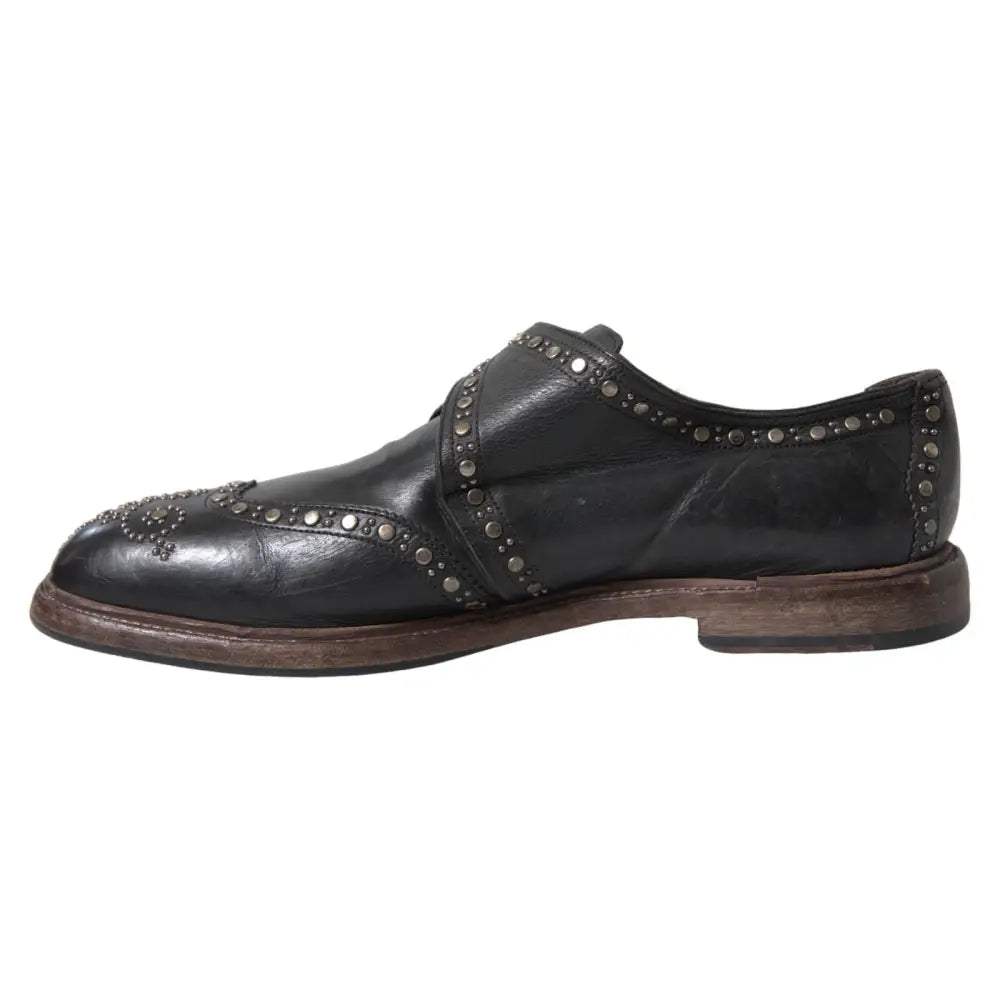 Dolce & Gabbana Schwarze Leder-Monk-Schuhe mit Nieten - EU44/US11