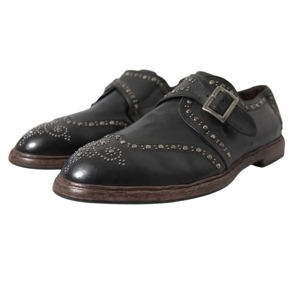Dolce & Gabbana Schwarze Leder-Monk-Schuhe mit Nieten - EU44/US11