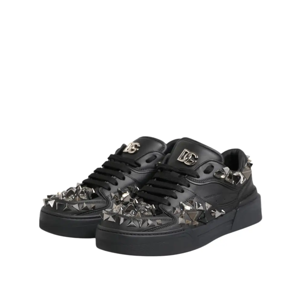 Dolce & Gabbana Schwarze Leder Nieten Low Top Sneakers Schuhe - EU41/US8