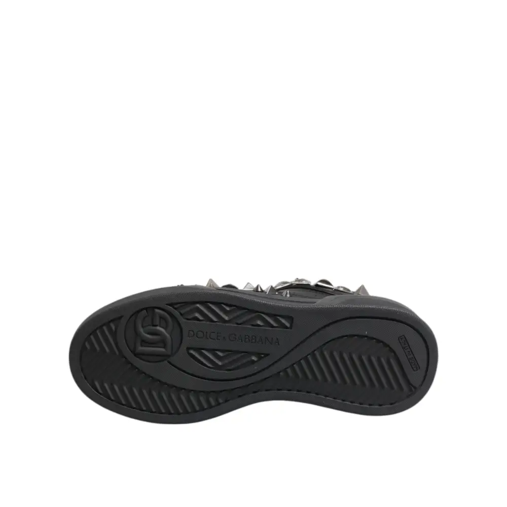 Dolce & Gabbana Schwarze Leder Nieten Low Top Sneakers Schuhe - EU41/US8